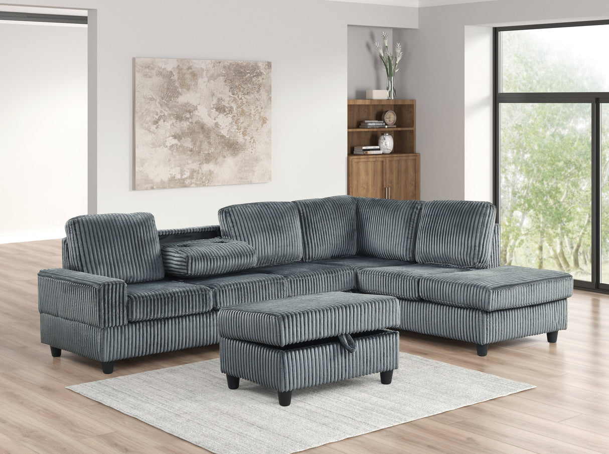 Heights Gray Reversible  Sectional & Storage Ottoman