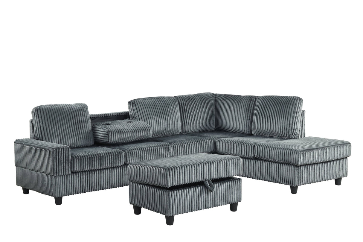 Heights Gray Reversible  Sectional & Storage Ottoman