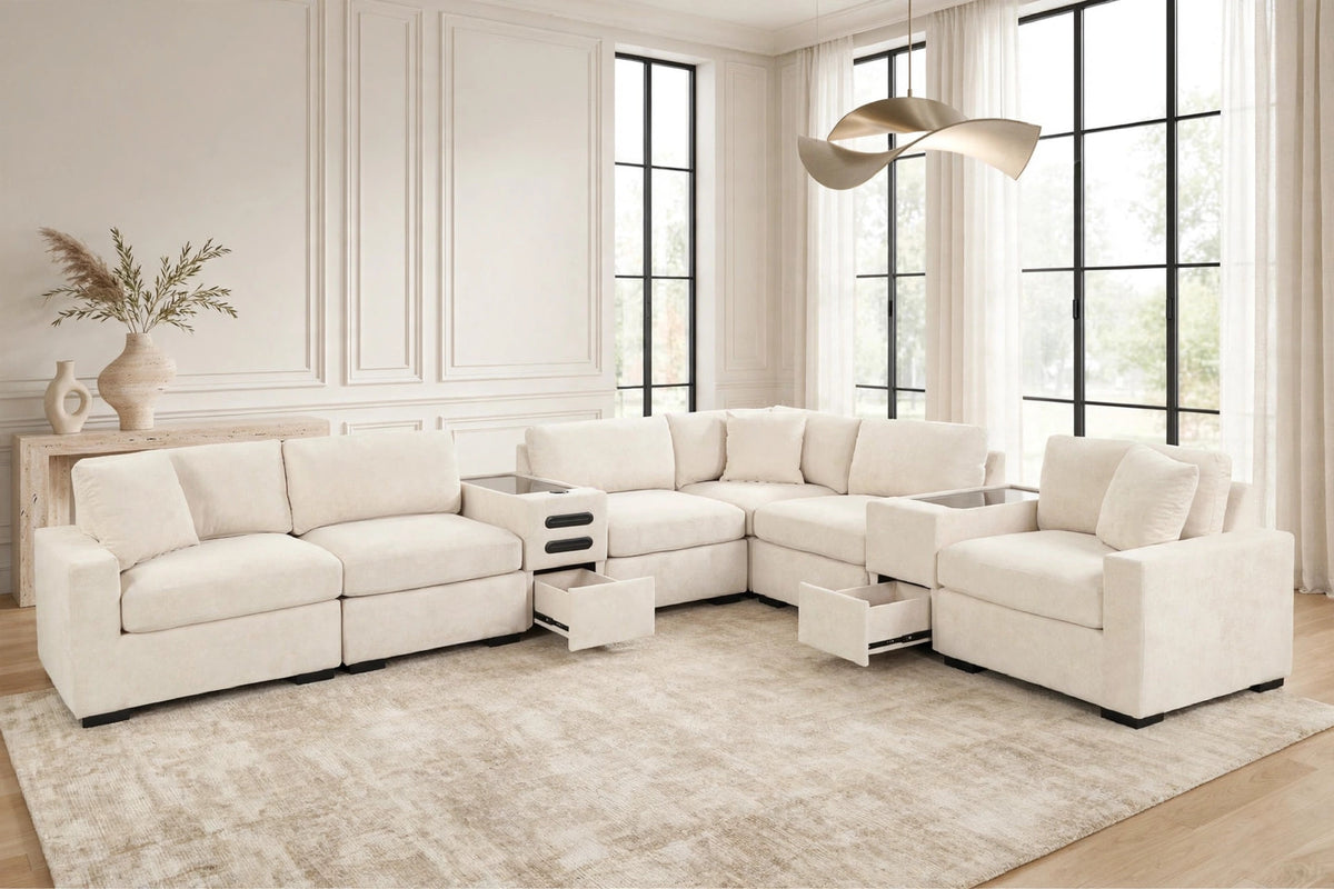 Barista Beige 8-Piece Performance Fabric Modular Sectional Set by Happy Homes at Eve Furniture