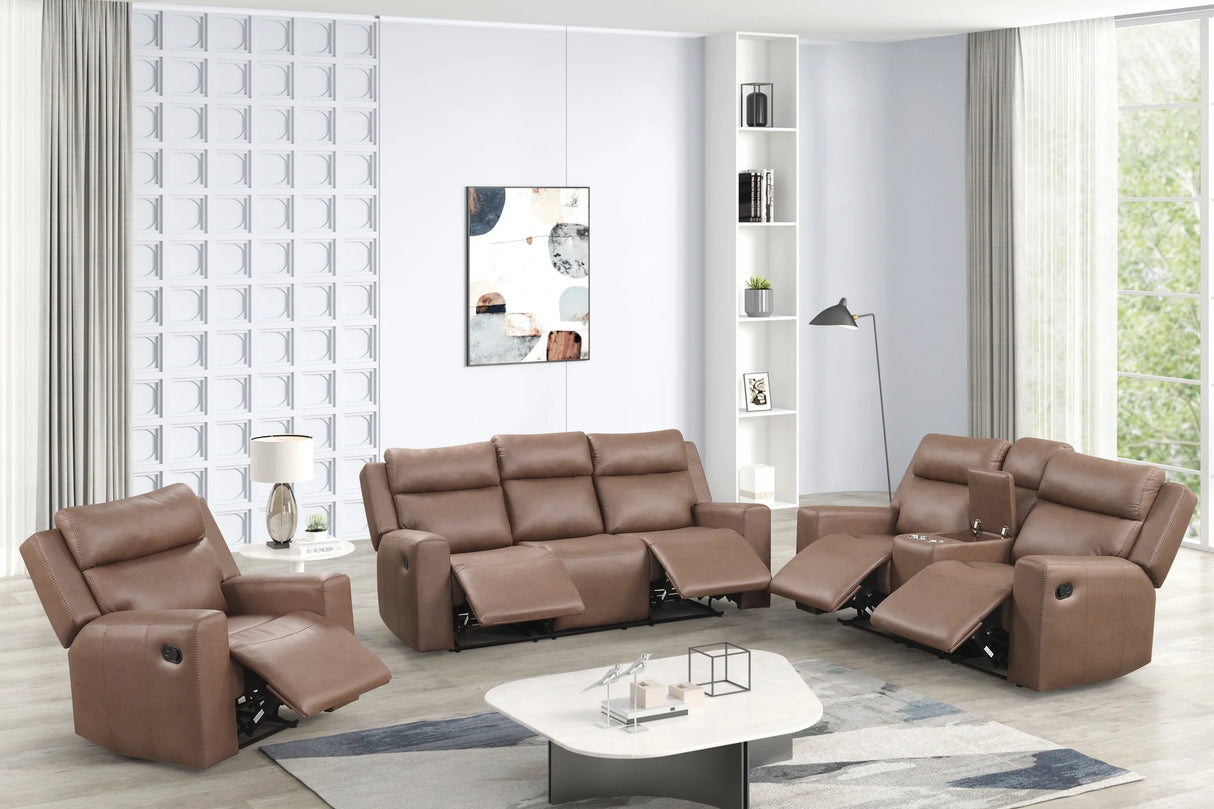 Elevation Brown Leather Gel 3-piece Reclining Living Room Set