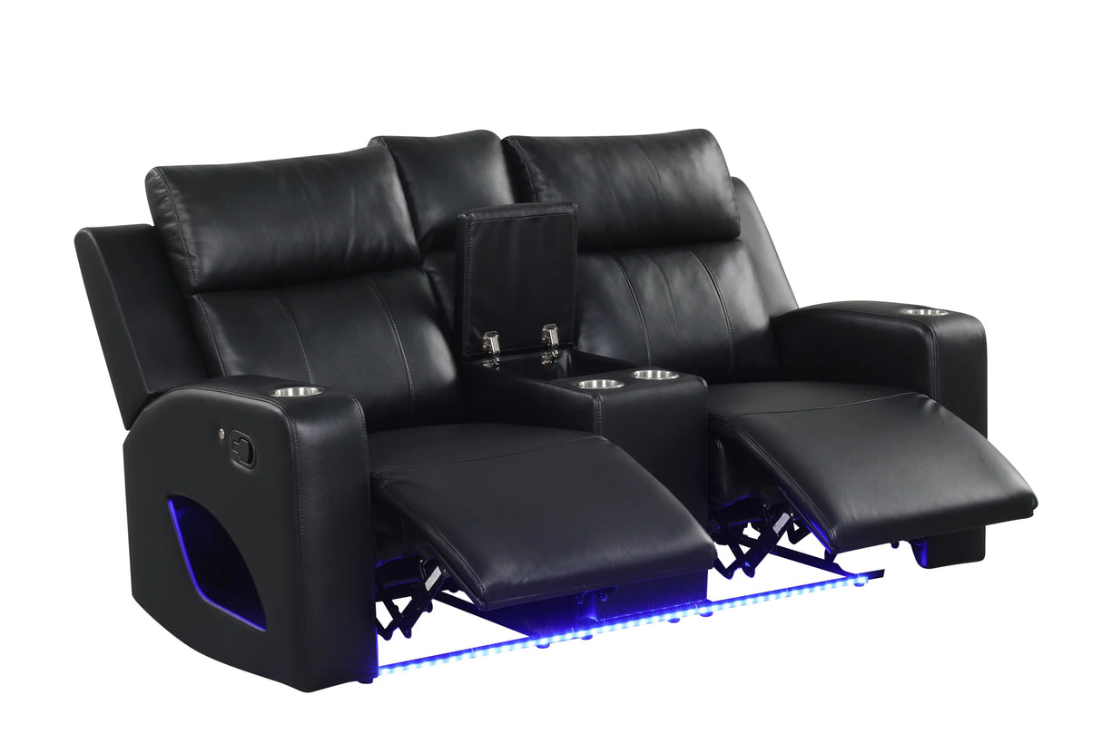 Pinnacle Black Leather 3-Piece Reclining Living Room Set