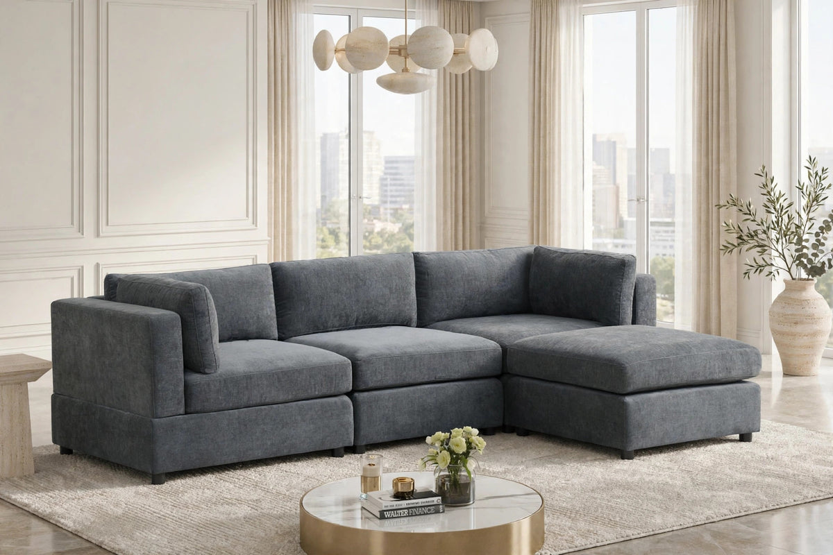 Milan Charcoal 4-Piece Performance Fabric Modular Sectional by Happy Homes at Eve Furniture