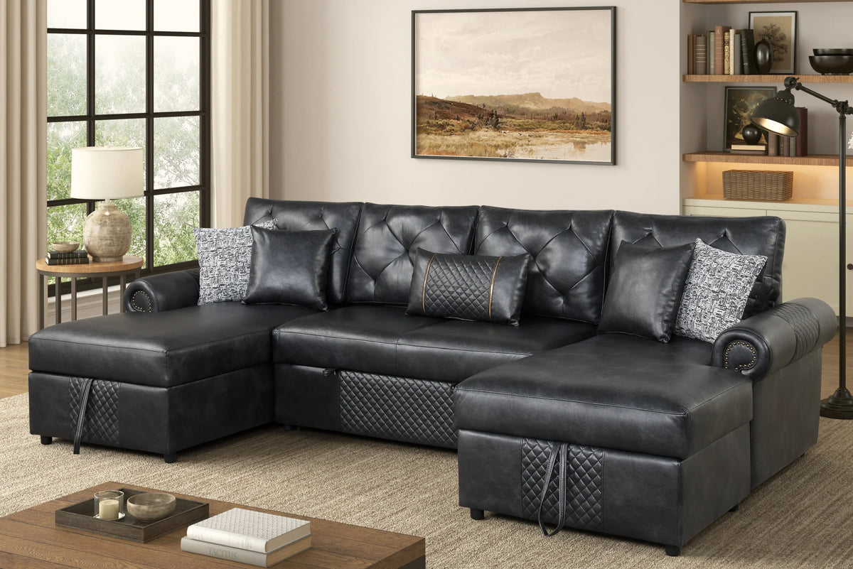 Sonoma Black Double Storage Chaise Sectional (w/ Pull-Out Bed)
