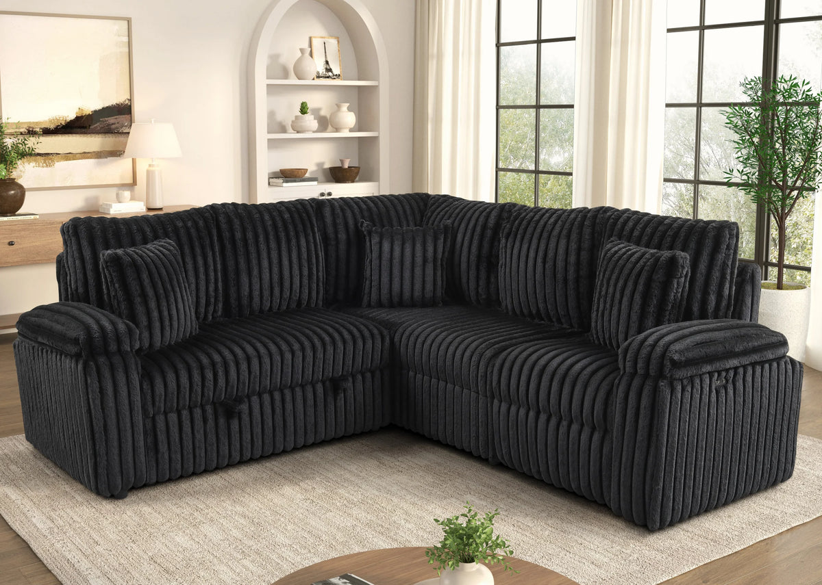 Amiri Black Power Reclining Sectional With Pull-Out Bed