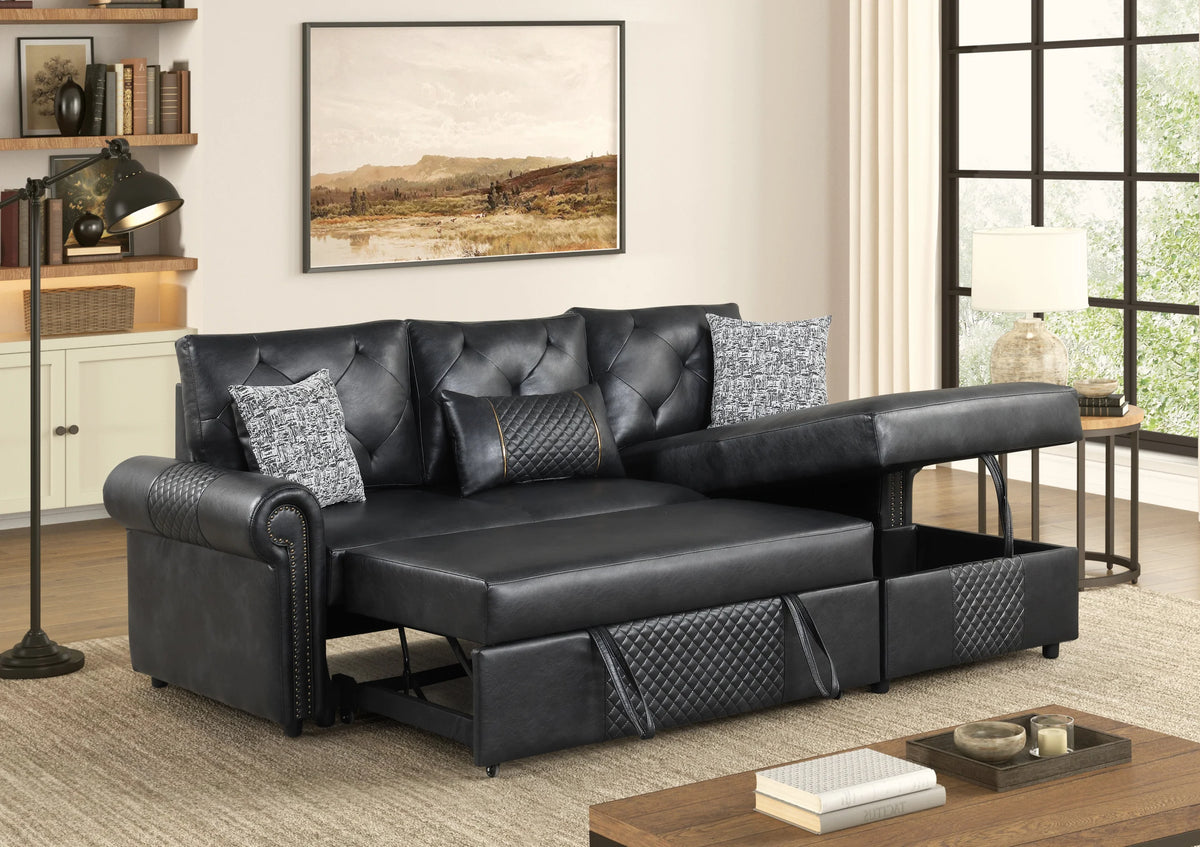 Bellina Black Sectional With Pull-Out Bed