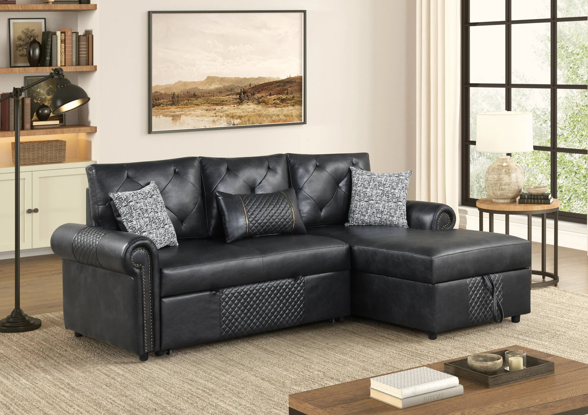 Bellina Black Sectional With Pull-Out Bed