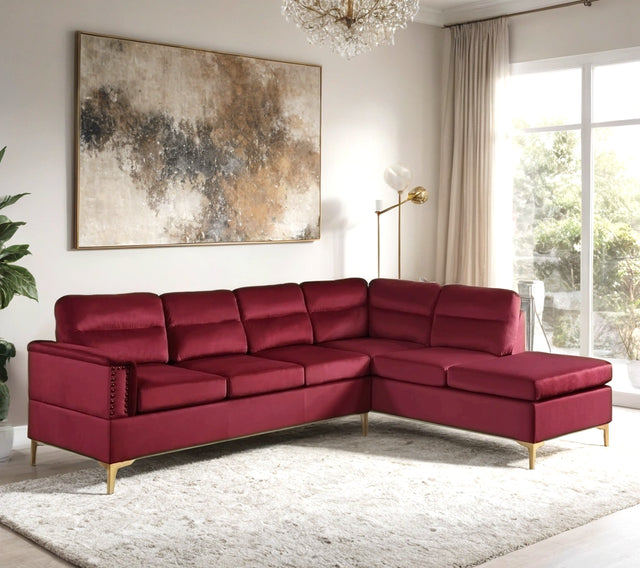 [ Hot Buy ]Vogue Red Velvet Right Arm Facing (RAF) Sectional by Happy Homes at Eve Furniture