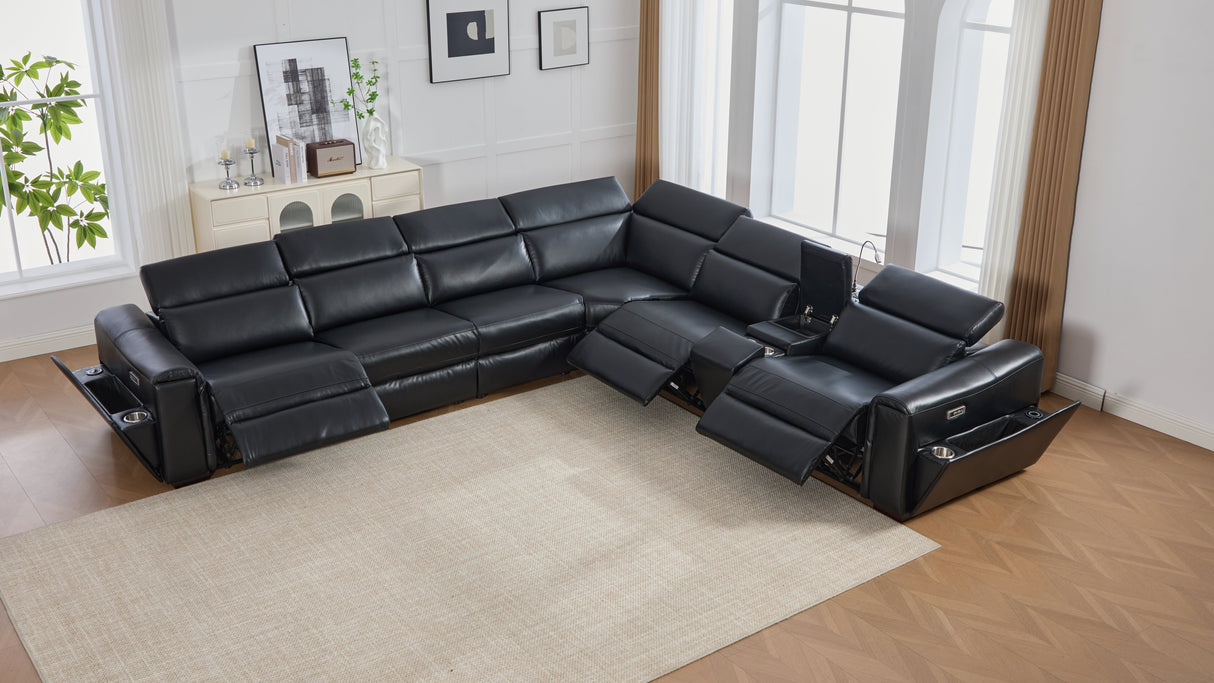 Divani Black 7-Piece Power Reclining Sectional by New Era Innovations at Eve Furniture