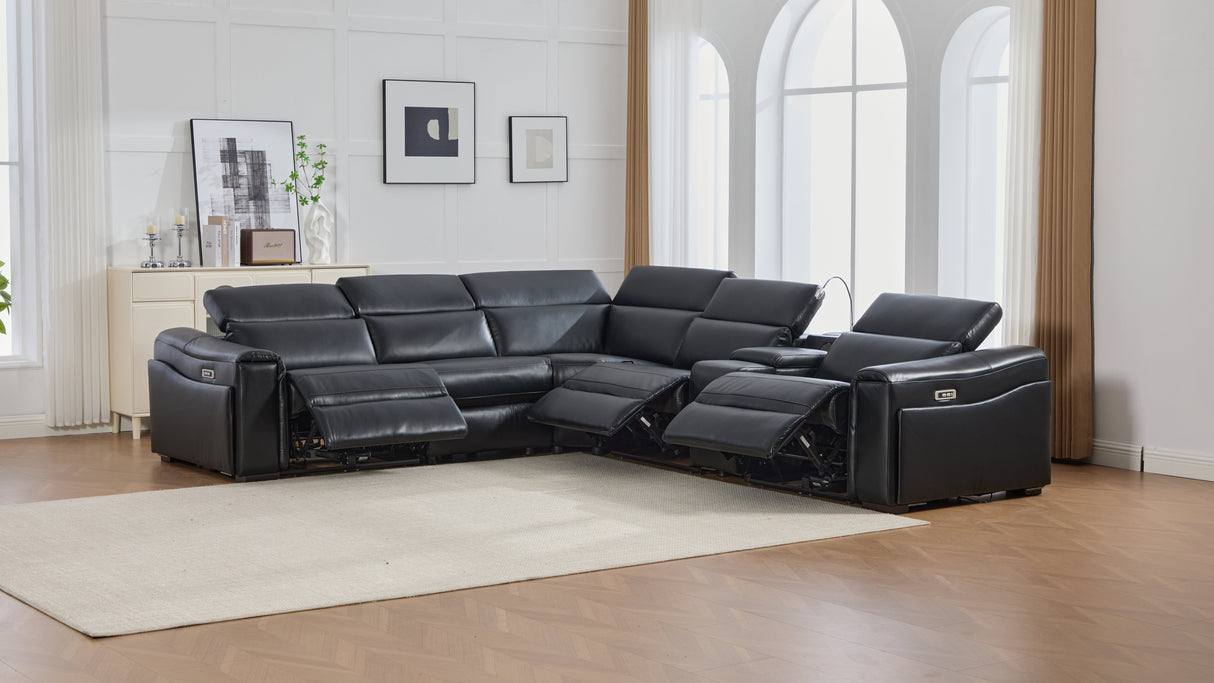 Divani Black 7-Piece Power Reclining Sectional by New Era Innovations at Eve Furniture