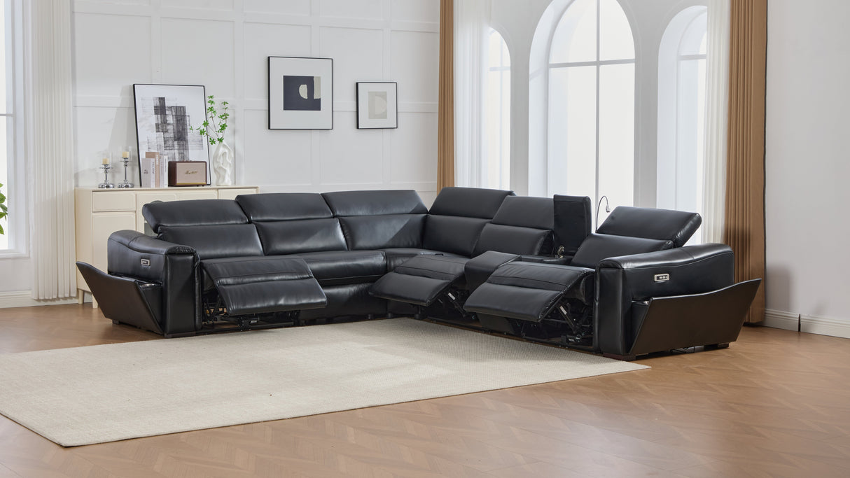 Divani Black 7-Piece Power Reclining Sectional by New Era Innovations at Eve Furniture