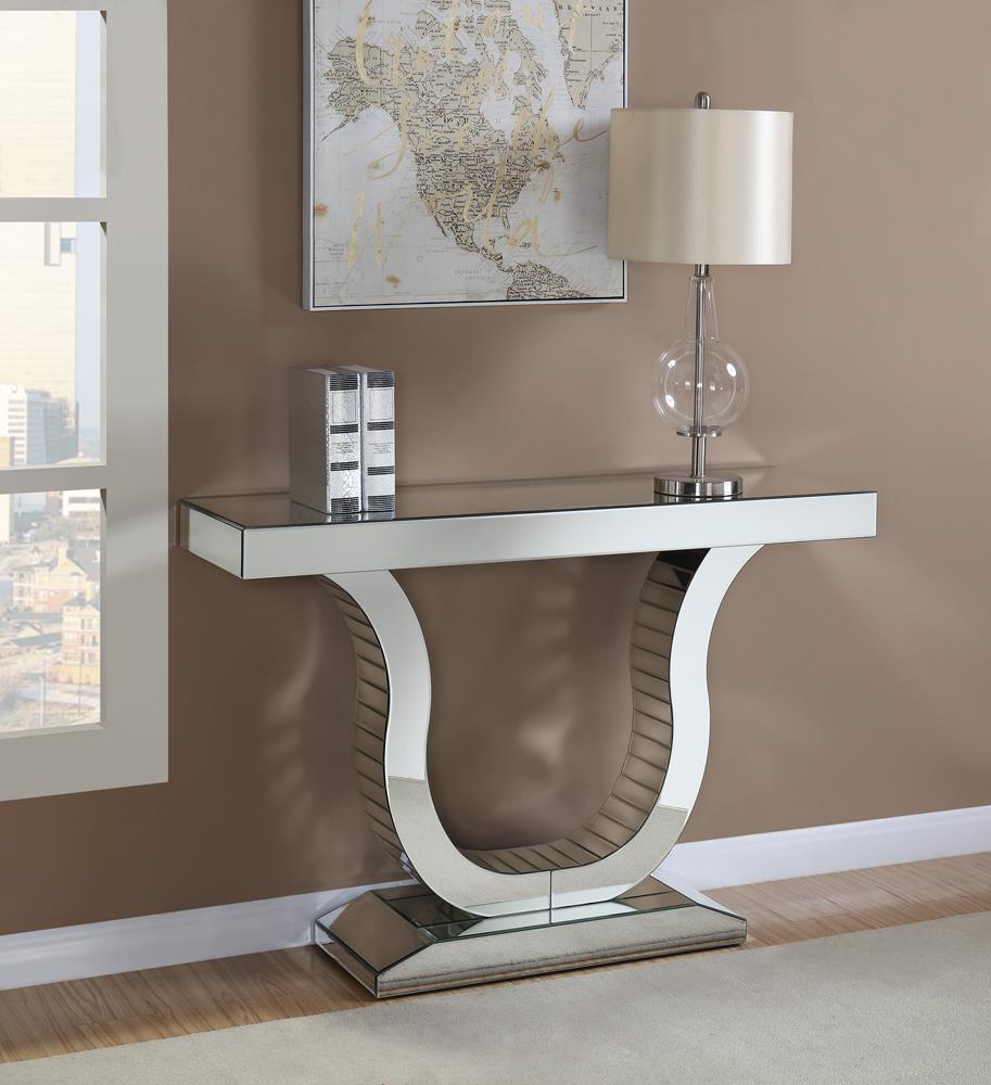 Saanvi Clear Mirror Console Table with U-Shaped Base