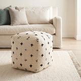 Saanvi Wool w/ Cream and Black Stitched Cross Patterned Pouf by Mercana at Eve Furniture