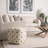 Saanvi Wool w/ Cream and Black Stitched Cross Patterned Pouf by Mercana at Eve Furniture