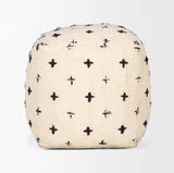 Saanvi Wool w/ Cream and Black Stitched Cross Patterned Pouf by Mercana at Eve Furniture