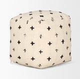 Saanvi Wool w/ Cream and Black Stitched Cross Patterned Pouf by Mercana at Eve Furniture