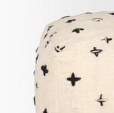 Saanvi Wool w/ Cream and Black Stitched Cross Patterned Pouf by Mercana at Eve Furniture
