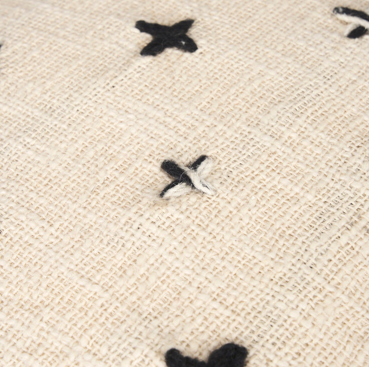 Saanvi Wool w/ Cream and Black Stitched Cross Patterned Pouf by Mercana at Eve Furniture