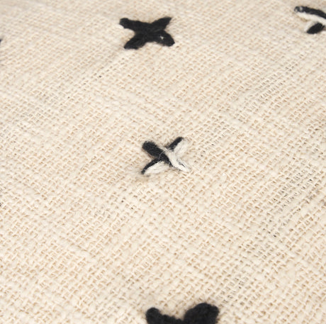 Saanvi Wool w/ Cream and Black Stitched Cross Patterned Pouf by Mercana at Eve Furniture