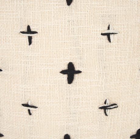 Saanvi Wool w/ Cream and Black Stitched Cross Patterned Pouf by Mercana at Eve Furniture