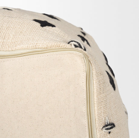 Saanvi Wool w/ Cream and Black Stitched Cross Patterned Pouf by Mercana at Eve Furniture