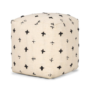 Saanvi Wool w/ Cream and Black Stitched Cross Patterned Pouf by Mercana at Eve Furniture