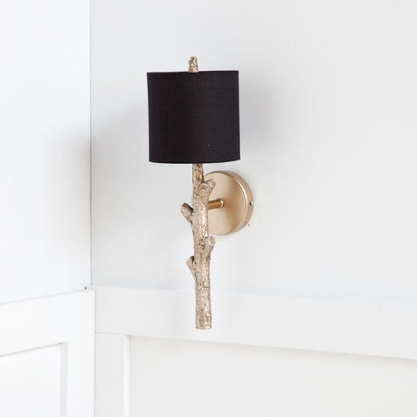 Sabinal II Gold Resin Tree Branch Black Fabric Shade Wall Sconce by Mercana at Eve Furniture