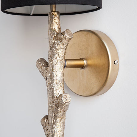 Sabinal II Gold Resin Tree Branch Black Fabric Shade Wall Sconce by Mercana at Eve Furniture