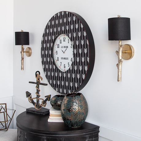 Sabinal II Gold Resin Tree Branch Black Fabric Shade Wall Sconce by Mercana at Eve Furniture