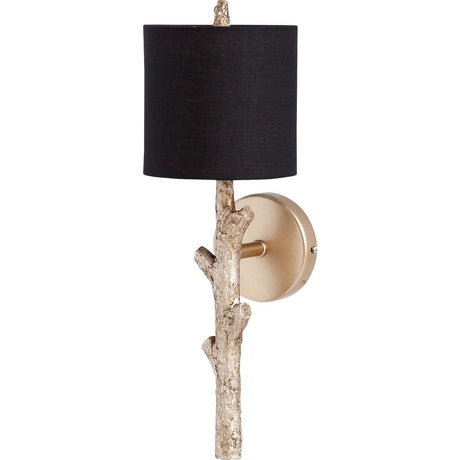 Sabinal II Gold Resin Tree Branch Black Fabric Shade Wall Sconce by Mercana at Eve Furniture
