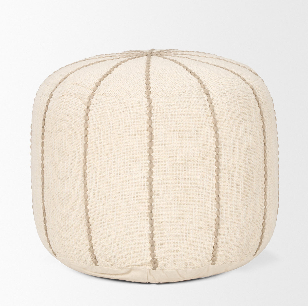 Sachi Beige w/ Stitching Pouf by Mercana at Eve Furniture
