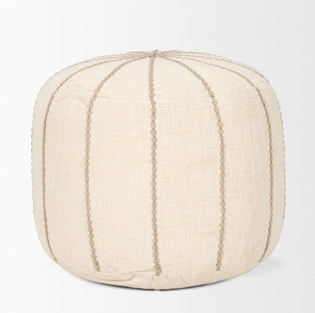 Sachi Beige w/ Stitching Pouf by Mercana at Eve Furniture