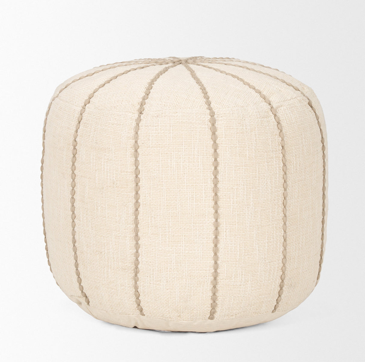 Sachi Beige w/ Stitching Pouf by Mercana at Eve Furniture