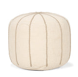Sachi Beige w/ Stitching Pouf by Mercana at Eve Furniture