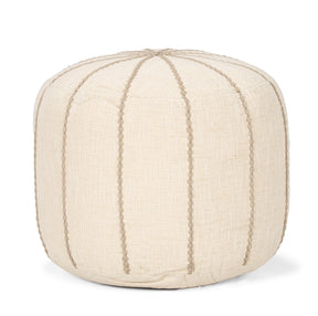 Sachi Beige w/ Stitching Pouf by Mercana at Eve Furniture
