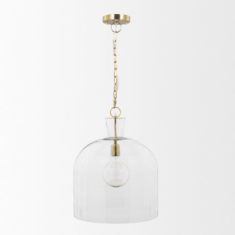 Sadah Large Clear Blown Glass w/ Gold Metal Pendant Light by Mercana at Eve Furniture