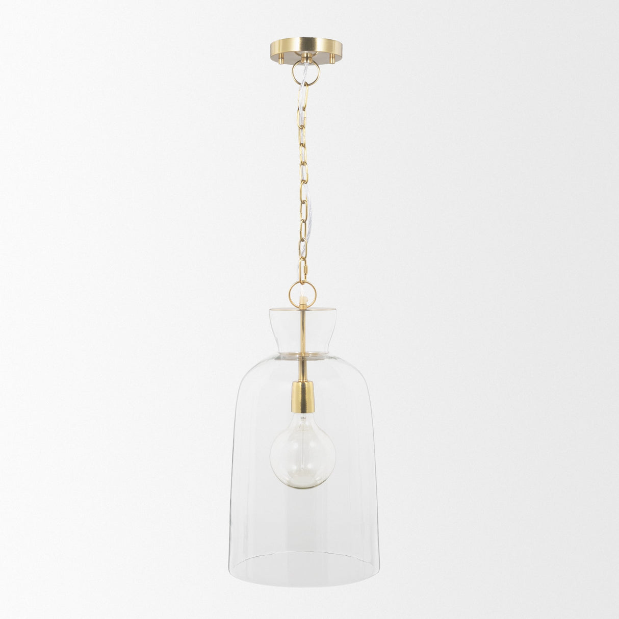 Sadah Tall Clear Blown Glass w/ Gold Metal Pendant Light by Mercana at Eve Furniture