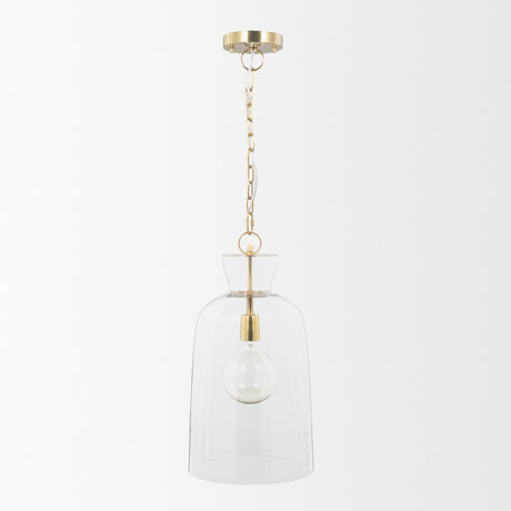 Sadah Tall Clear Blown Glass w/ Gold Metal Pendant Light by Mercana at Eve Furniture