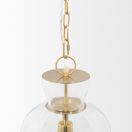 Sadah Tall Clear Blown Glass w/ Gold Metal Pendant Light by Mercana at Eve Furniture
