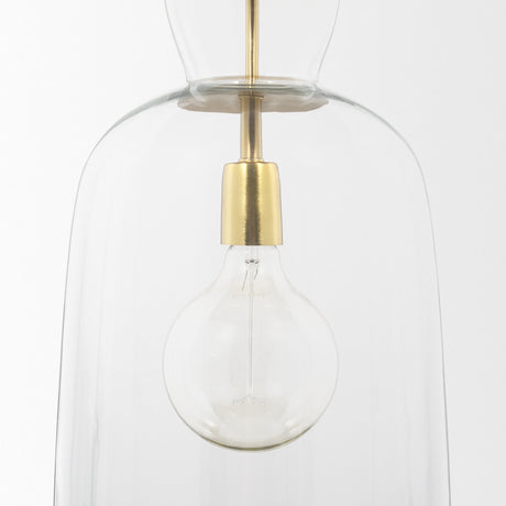 Sadah Tall Clear Blown Glass w/ Gold Metal Pendant Light by Mercana at Eve Furniture