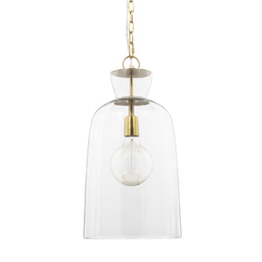 Sadah Tall Clear Blown Glass w/ Gold Metal Pendant Light by Mercana at Eve Furniture