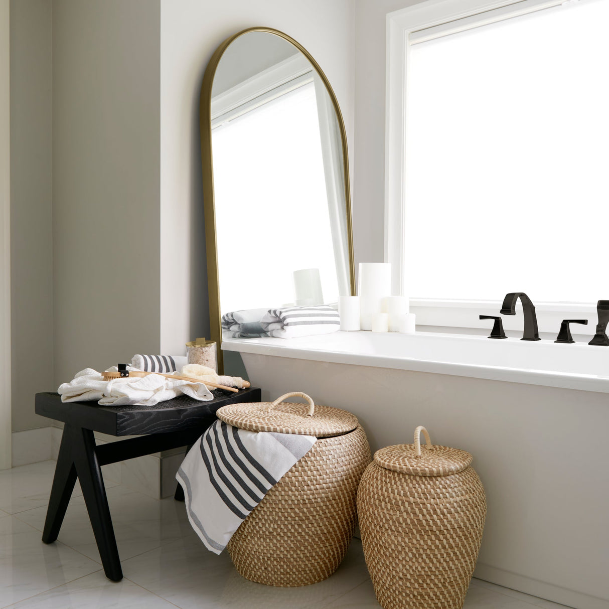Sadie Antique Gold Metal Rounded Arch Floor Mirror by Mercana at Eve Furniture