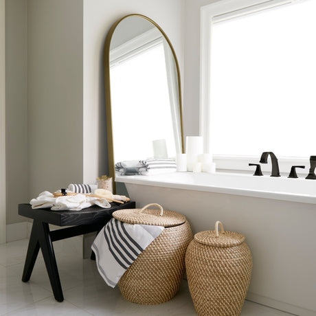 Sadie Antique Gold Metal Rounded Arch Floor Mirror by Mercana at Eve Furniture