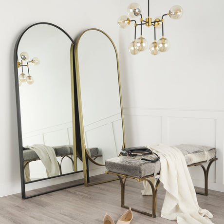 Sadie Black Metal Rounded Arch Floor Mirror by Mercana at Eve Furniture