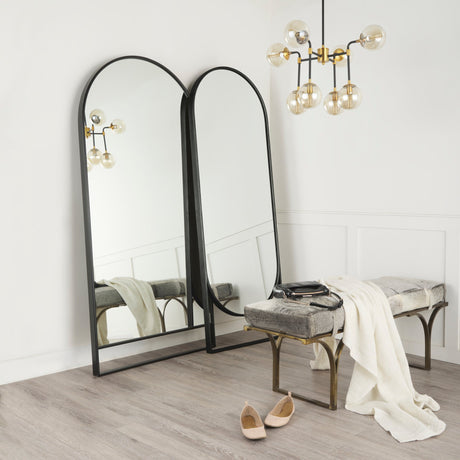 Sadie Black Metal Rounded Arch Floor Mirror by Mercana at Eve Furniture