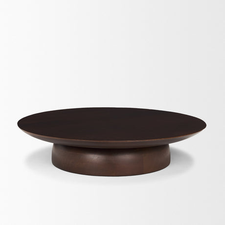 Sadira Large Mid-Dark Brown Solid Wood Round Riser by Mercana at Eve Furniture