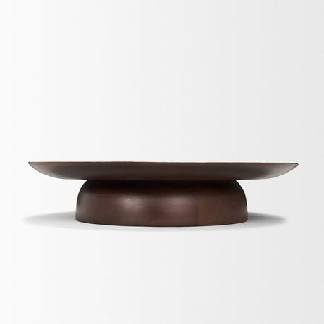 Sadira Large Mid-Dark Brown Solid Wood Round Riser by Mercana at Eve Furniture