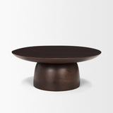 Sadira Small Mid-Dark Brown Solid Wood Round Riser by Mercana at Eve Furniture
