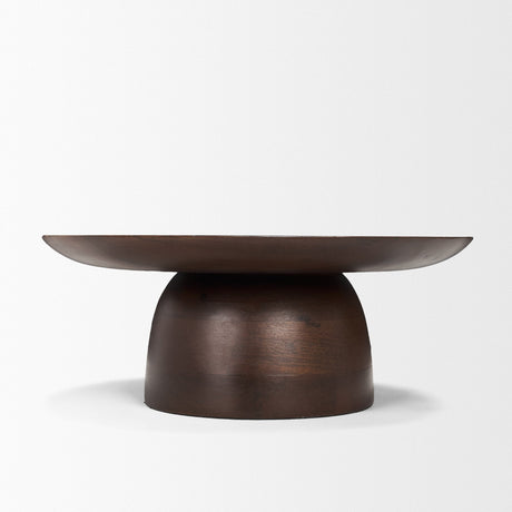 Sadira Small Mid-Dark Brown Solid Wood Round Riser by Mercana at Eve Furniture