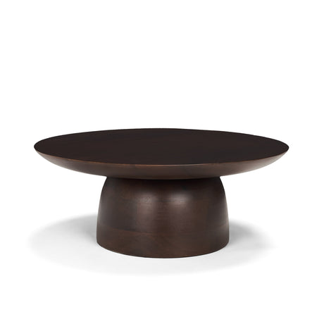 Sadira Small Mid-Dark Brown Solid Wood Round Riser by Mercana at Eve Furniture