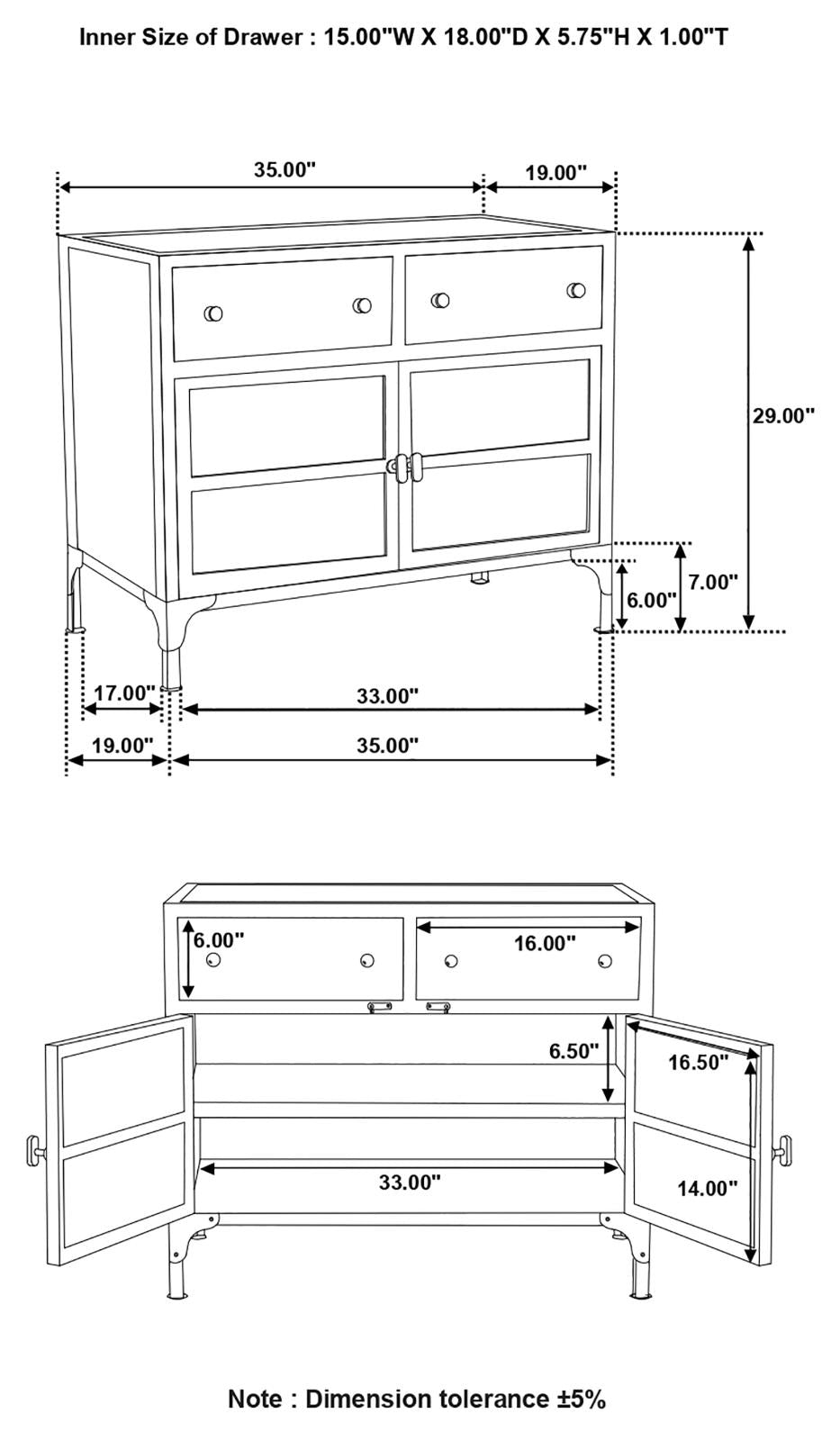 Sadler Black 2-Drawer Accent Cabinet with Glass Doors